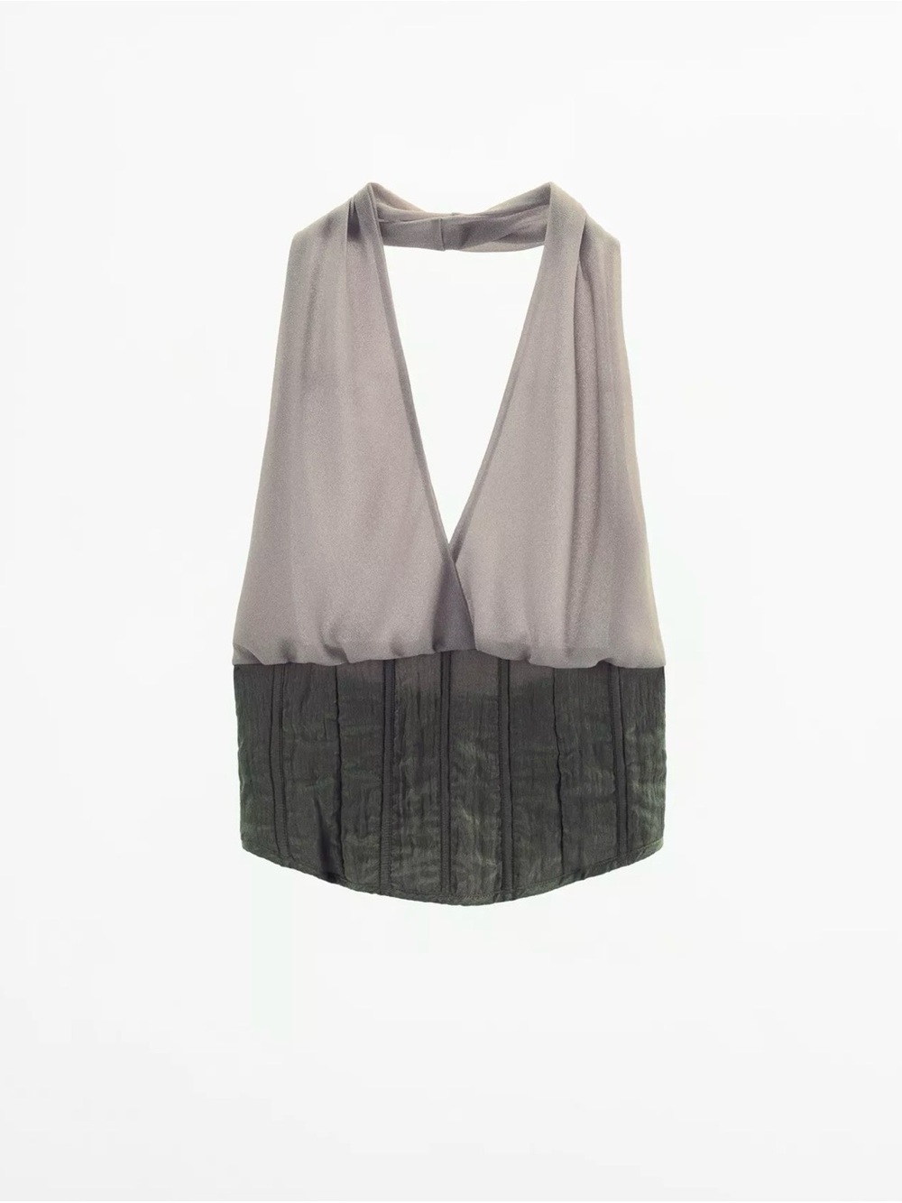 Zara Two-Tone Halter Crop Top in Gray Green